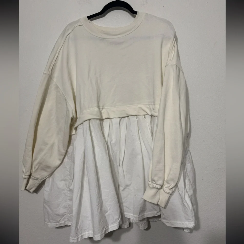 Free People Eleanor Pleated Trapeze Sweatshirt Mini Dress Size Small Oversized